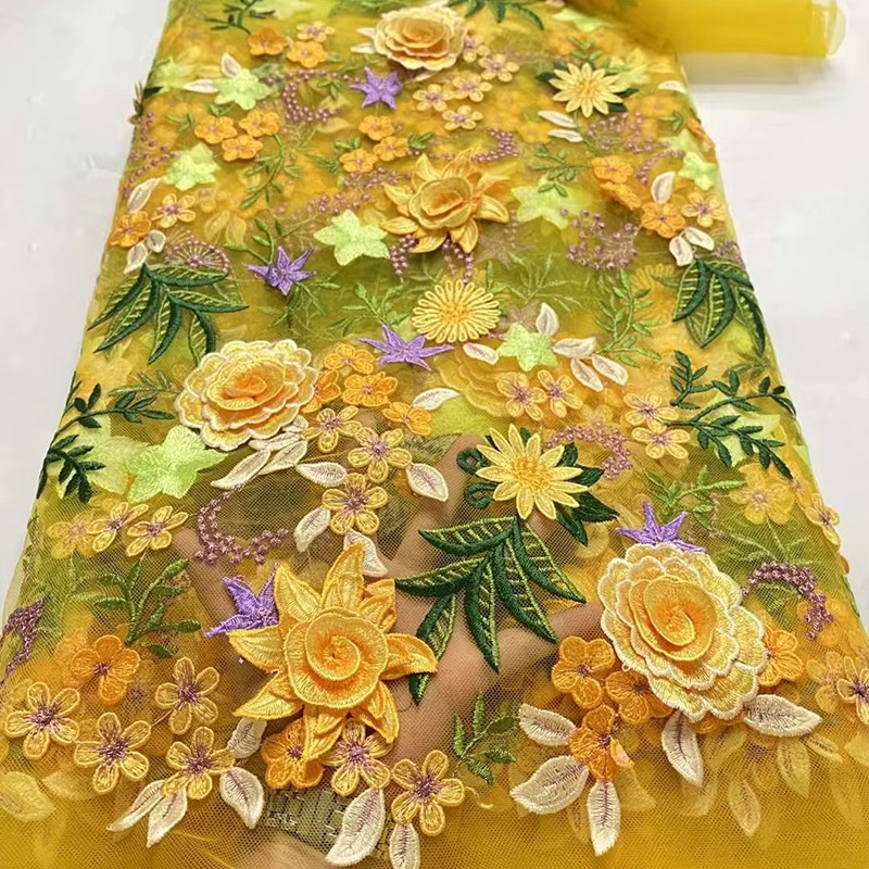 Textile For Sewing - Tecido de Tule Bordado Floral 3D