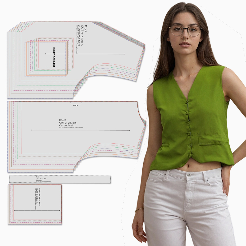 Textile Sewing Patterns - Padrões de costura para colete feminino