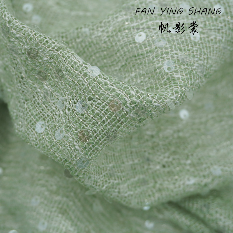 Sewing Tweed Fabric - Tecido Tweed Verde Claro com Lantejoulas