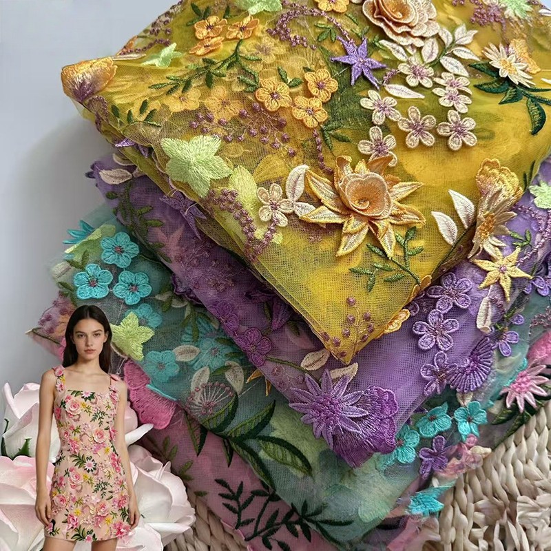 Tecido de Tule Bordado Floral  - Textile For Sewing avaliação e preço