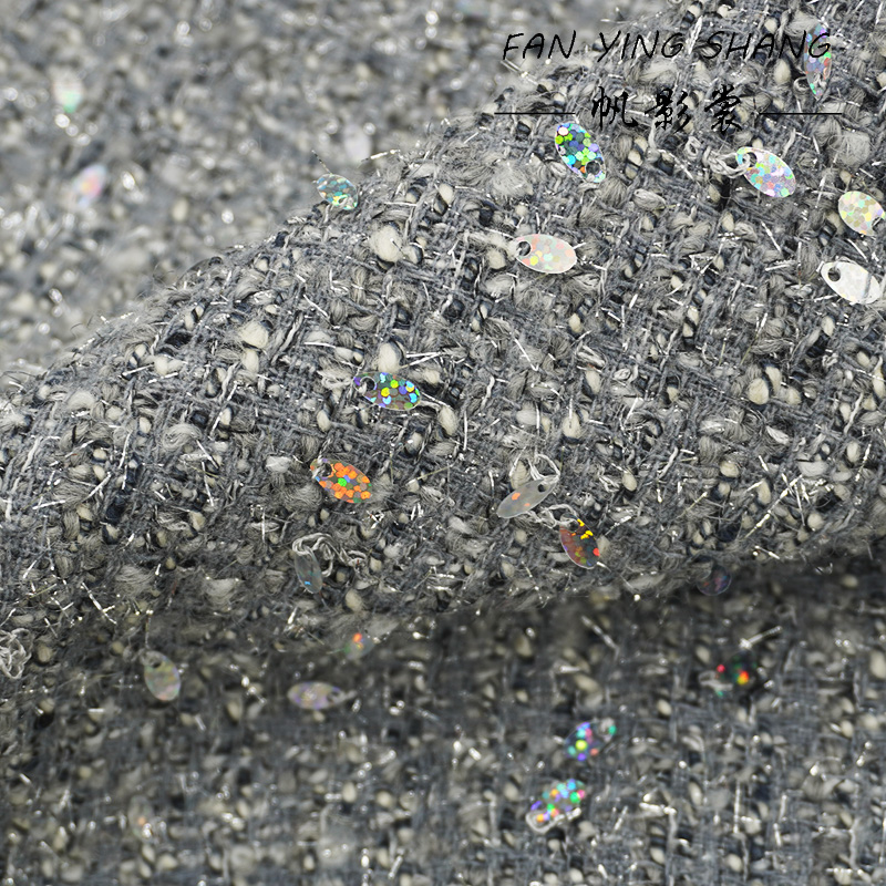 2025 moda cinza lantejoulas lã - Sewing Tweed Fabric avaliação e preço